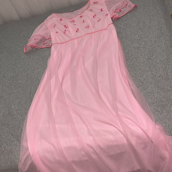 Vintage Fairy Night Gown Maxi Dress Coquette Pink Cottagecore Barbie Princess - Picture 10 of 11
